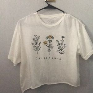 Slightly Cropped Top with flowers and “california”